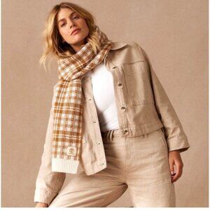 Timberland Scarf Buffalo Plaid Tan Cream 10" x 68" MSRP $60